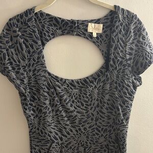 Anthropologie Navy and Gray Patterned Knit (stretchy) Dress